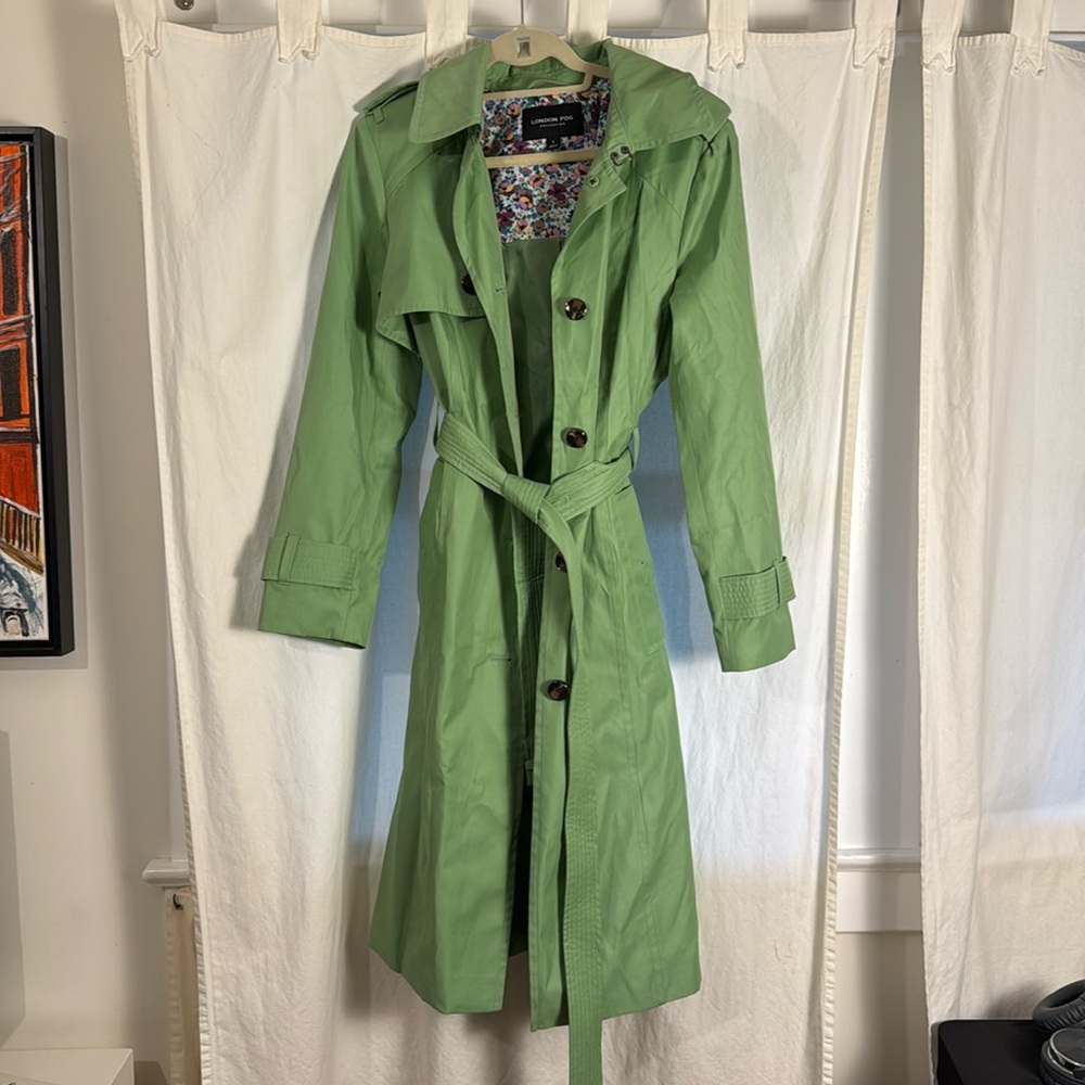 London Fog kelly green hooded rain coat